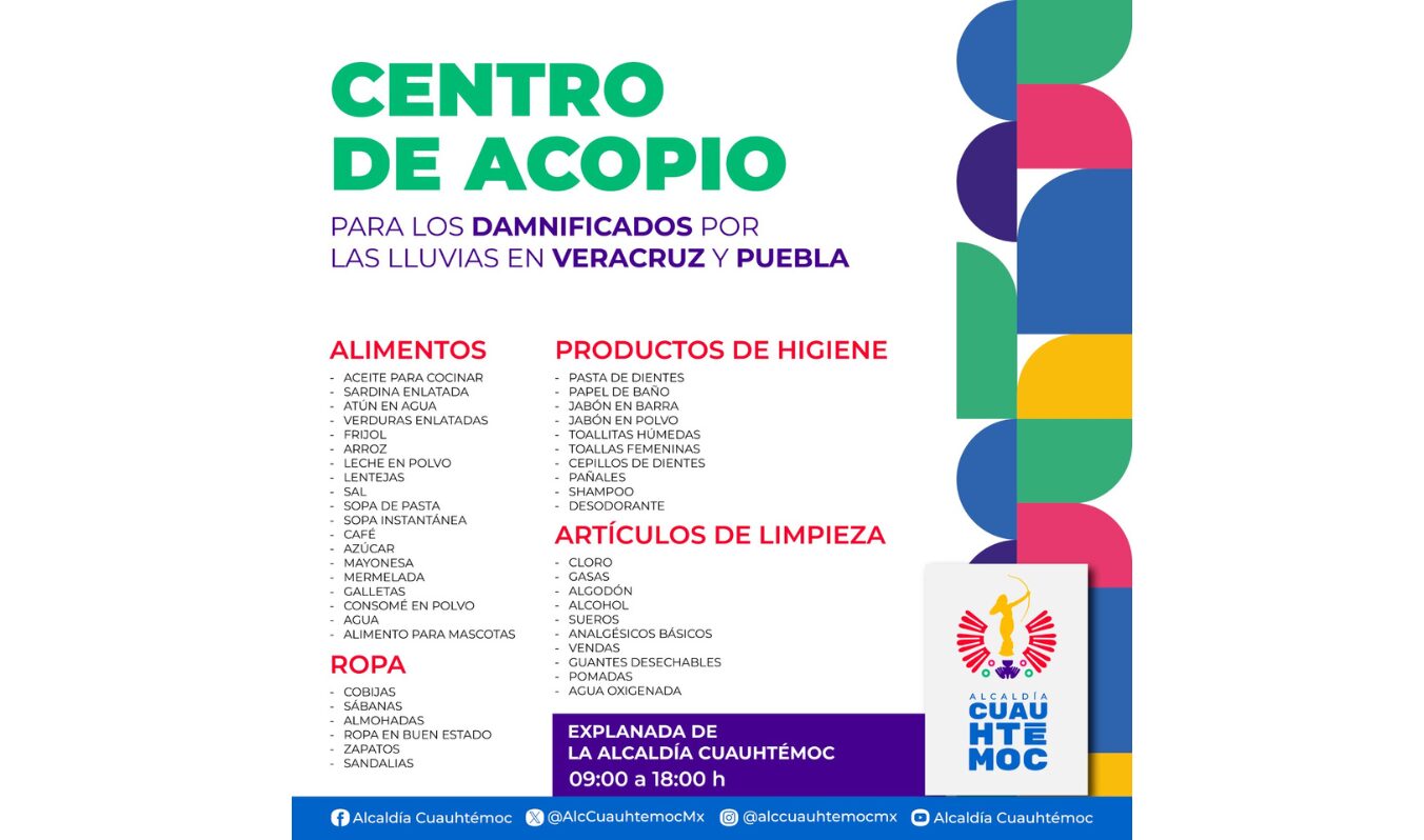 CUAUHTÉMOC SE UNE PARA AYUDAR A FAMILIAS AFECTADAS POR LAS LLUVIAS EN VERACRUZ Y PUEBLA