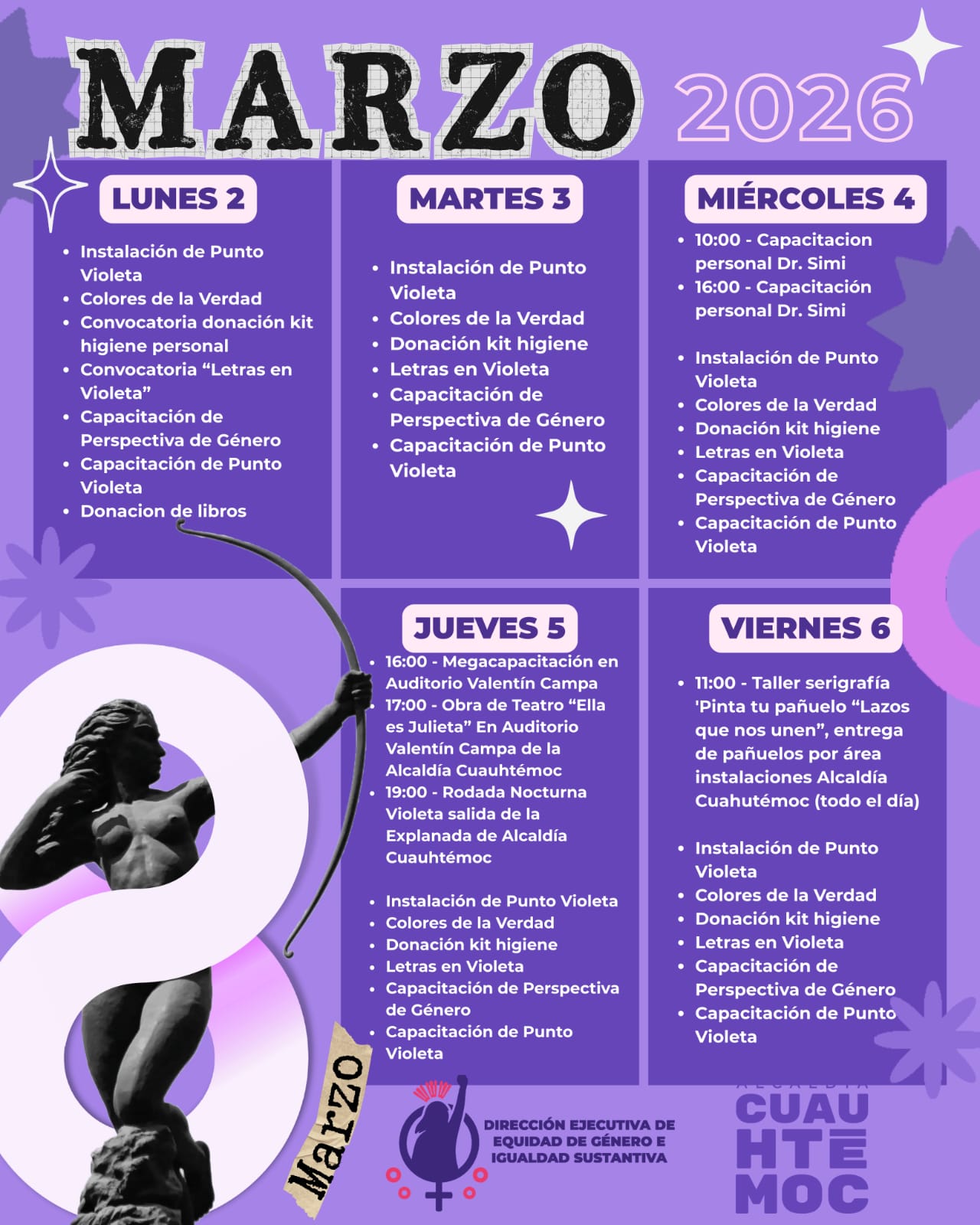 EN EL MARCO DEL 8M, CUAUHTÉMOC ABRE SUS ESPACIOS A LAS MUJERES CON CULTURA, CAPACITACIÓN Y DEPORTE
