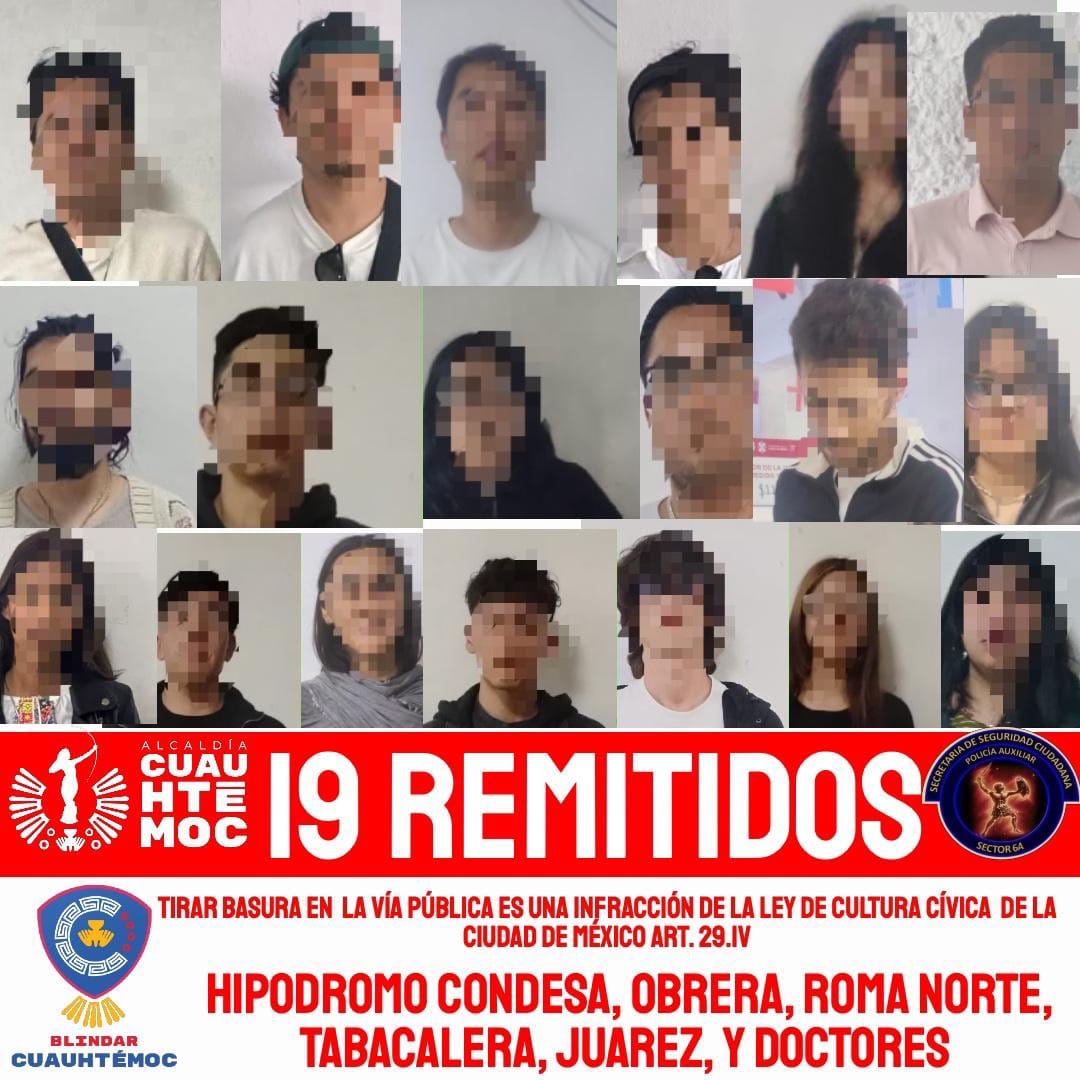 ALCALDÍA CUAUHTÉMOC REMITE A 42 PERSONAS POR ARROJAR BASURA EN LA VÍA PÚBLICA DURANTE UNA SEMANA