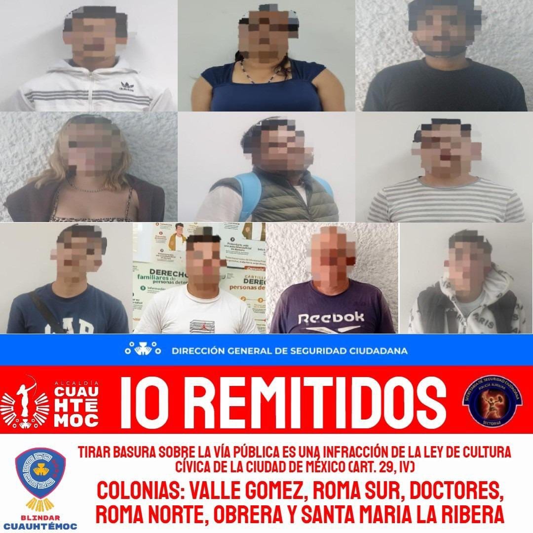 ALCALDÍA CUAUHTÉMOC REMITE A 42 PERSONAS POR ARROJAR BASURA EN LA VÍA PÚBLICA DURANTE UNA SEMANA